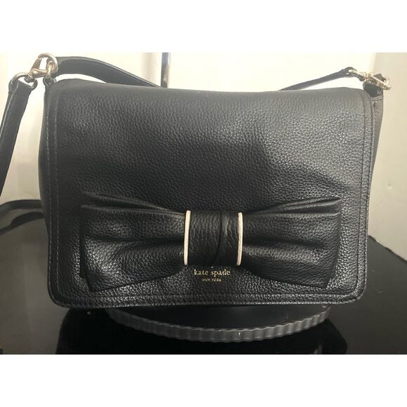 Kate Spade Elegant Black Leather Pebble Bow Accent Women's Shoulder Bag w/ Bow - Picture 2 of 14